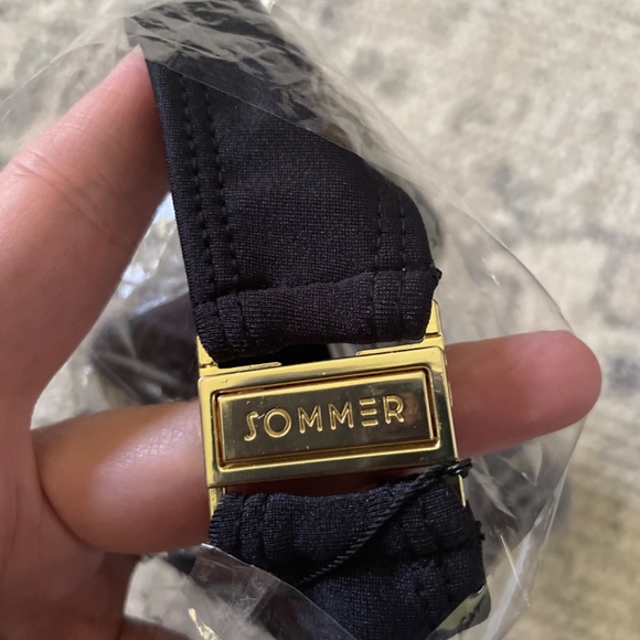 Sommer Swim Medium black bikini set strapless bandeau knot side tie string - Picture 9 of 12